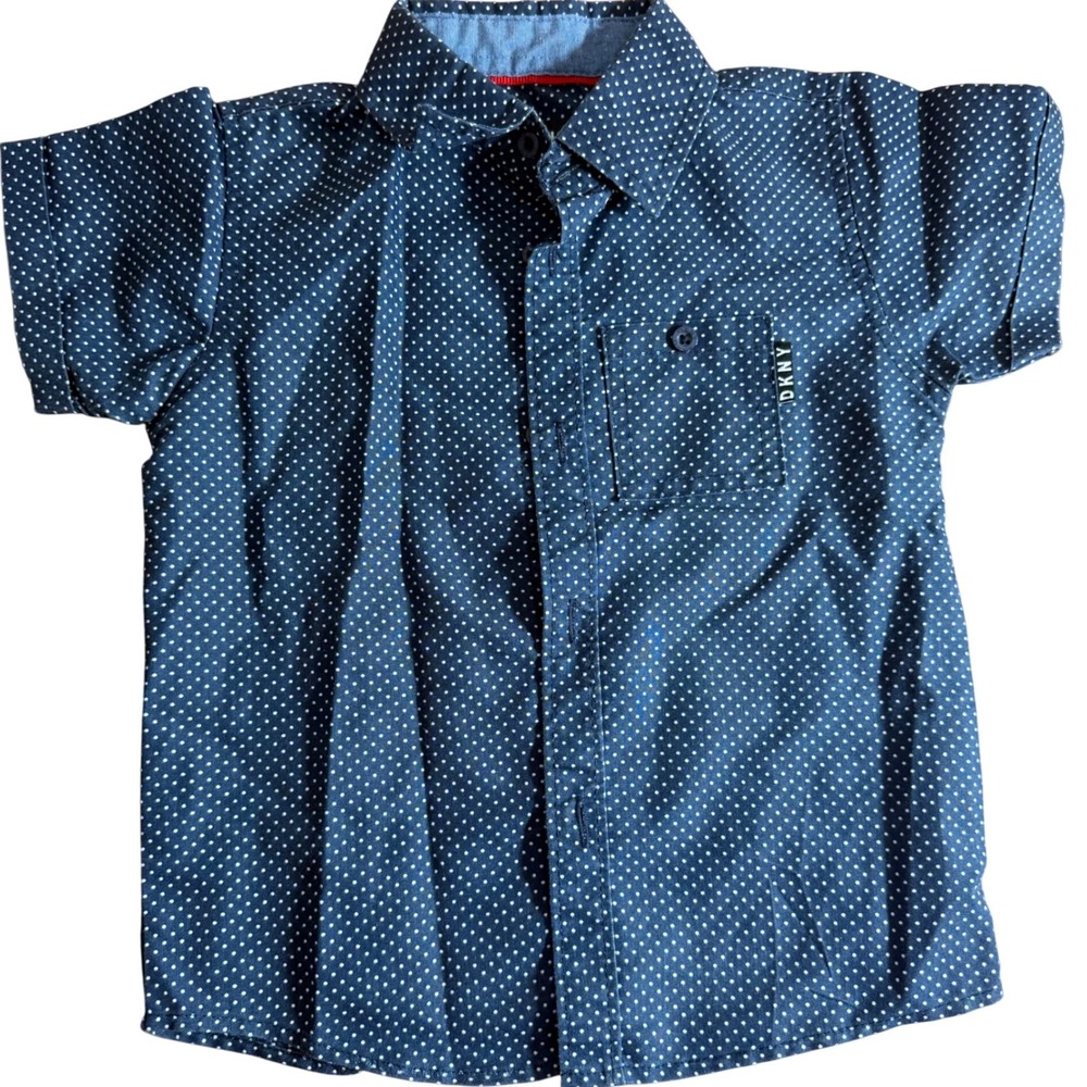 DKNY Boys Button Down Shirt Polka Dot Short Sleeve Casual Top Size 24